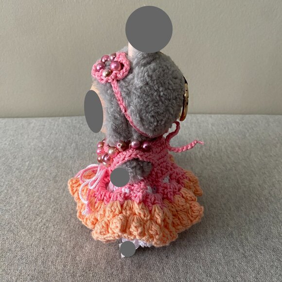 Handmade Crochet Beaded Pink Orange Outfit for 17cm Plush Doll 2-Piece Set - Picture 4 of 7